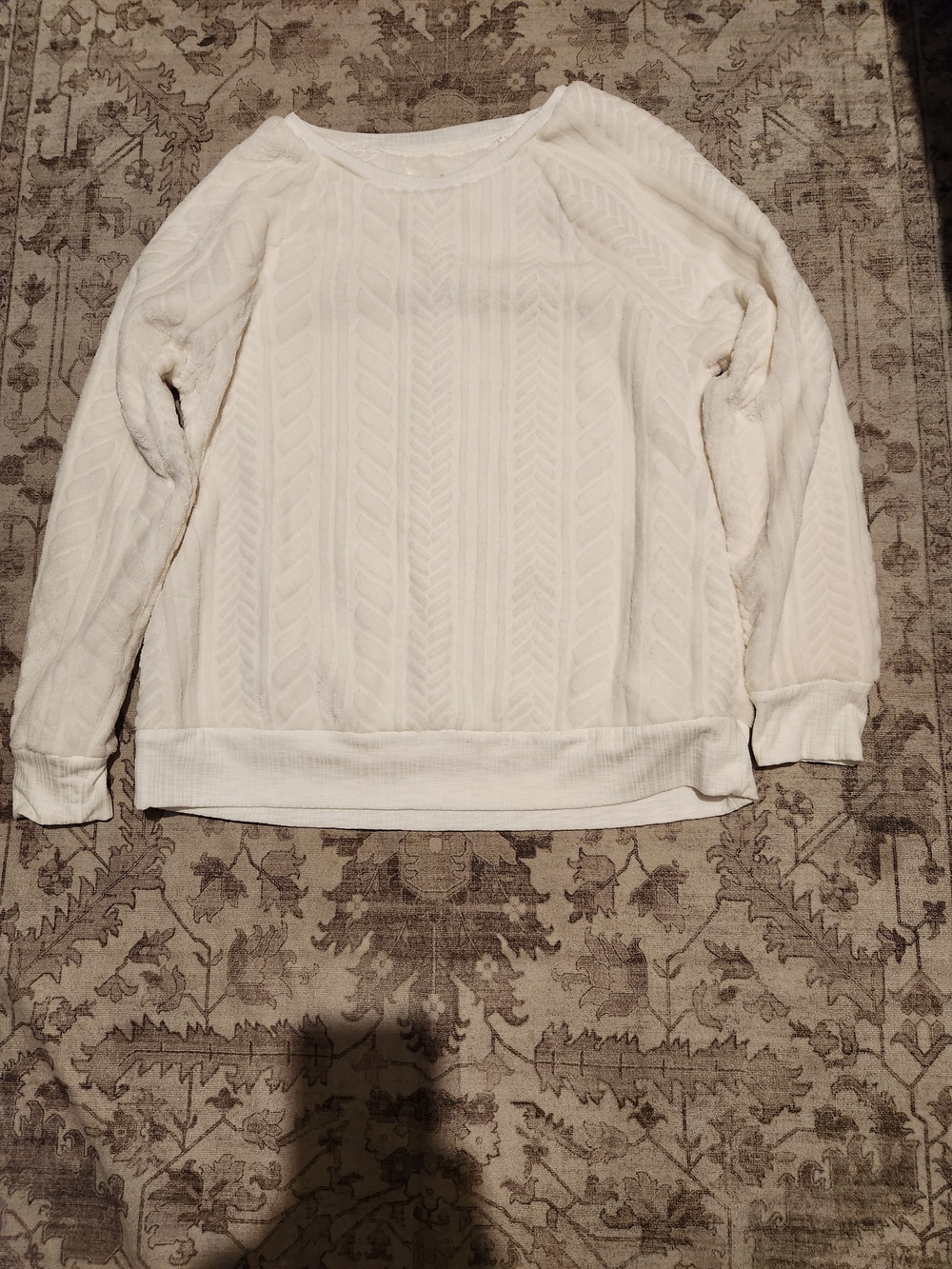 Cuddl Duds Ivory Textured Crewneck Sweater